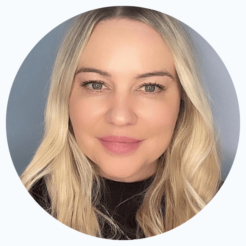 Close-up of a smiling woman with blonde hair, representing My Cosmetic Clinic team.